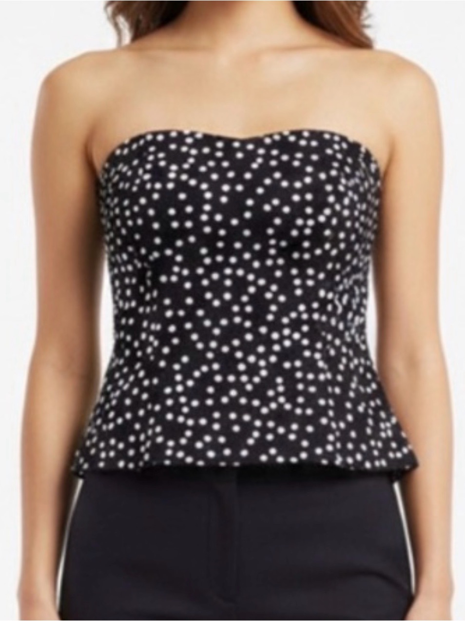 White House Black Market Black & White Polka Dot Strapless Peplum Top, Sz8